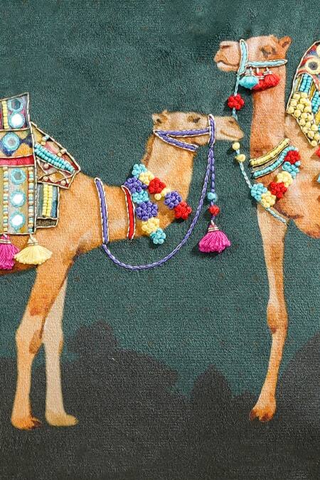 Mid July Home Green Premium Velvet Embroidery, Printed Royal Opulence Cushion Cover Set Online at Aza Fashions Mid July Home_Green Premium Velvet Embroidery, Printed Royal Opulence Cushion Cover Set_Online_at_Aza_Fashions