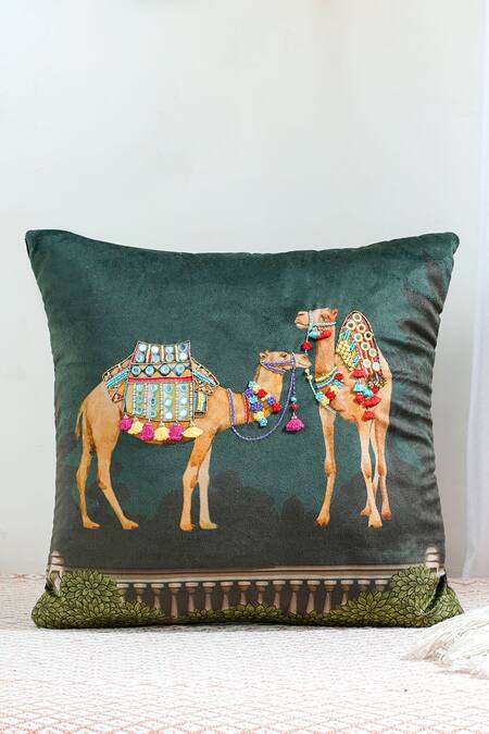 Buy Mid July Home Green Premium Velvet Embroidery, Printed Royal Opulence Cushion Cover Set Online at Aza Fashions Buy_Mid July Home_Green Premium Velvet Embroidery, Printed Royal Opulence Cushion Cover Set_Online_at_Aza_Fashions
