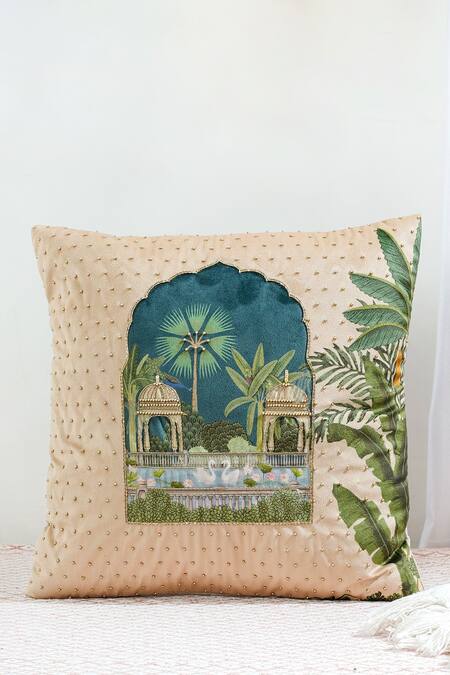 Mid July Home Green Premium Velvet Embroidery, Printed Royal Opulence Cushion Cover Set at Aza Fashions Mid July Home_Green Premium Velvet Embroidery, Printed Royal Opulence Cushion Cover Set_at_Aza_Fashions