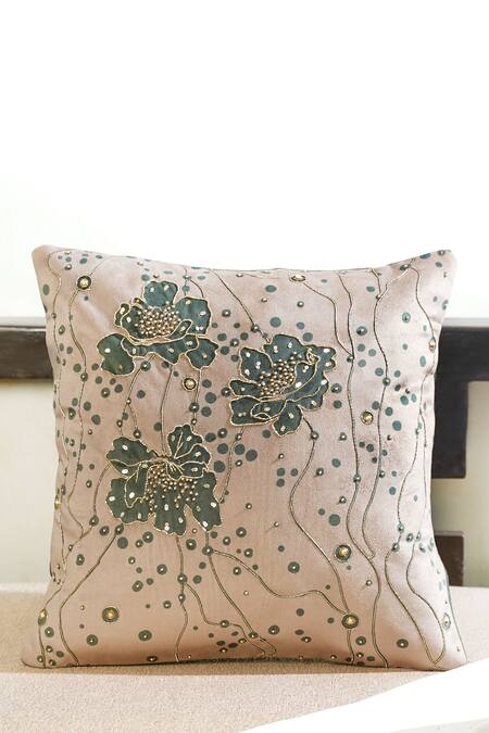Mid July Home_Green Premium Velvet Embroidery, Printed Gilded Garden Cushion Cover Set_at_Aza_Fashions