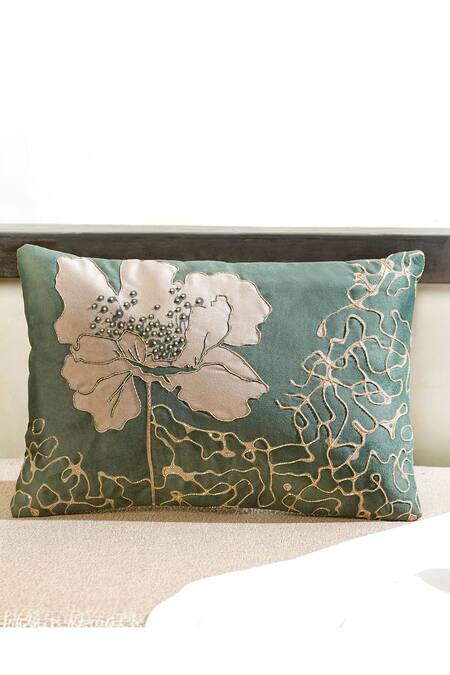 Buy_Mid July Home_Green Premium Velvet Embroidery, Printed Gilded Garden Cushion Cover Set