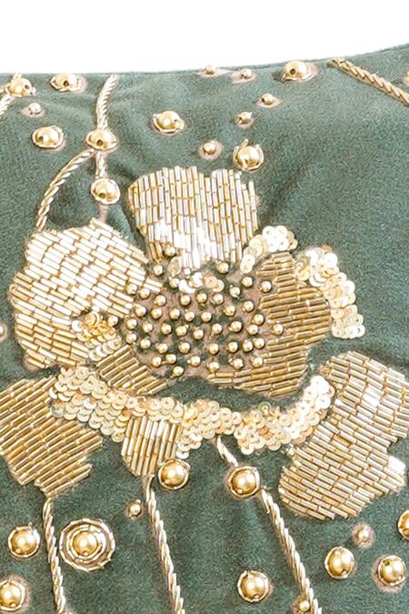 Shop_Mid July Home_Green Premium Velvet Embroidery, Printed Gilded Garden Cushion Cover Set