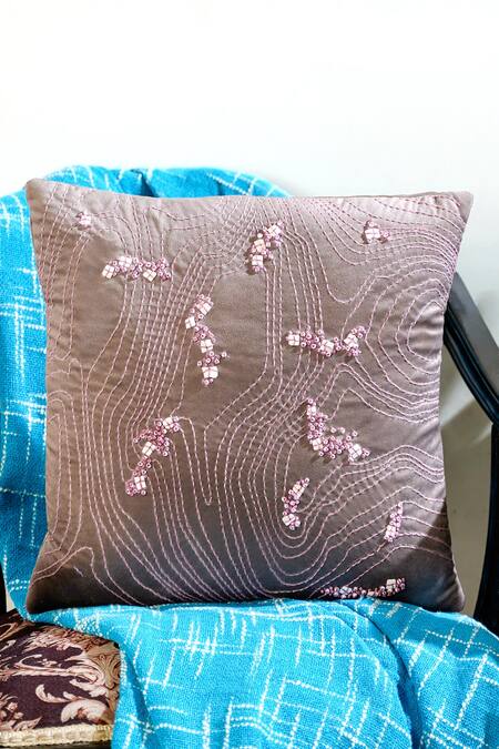 Mid July Home Brown Premium Velvet Embroidery Memory Maze Cushion Cover 4 Pcs Set Online at Aza Fashions Mid July Home_Brown Premium Velvet Embroidery Memory Maze Cushion Cover 4 Pcs Set_Online_at_Aza_Fashions