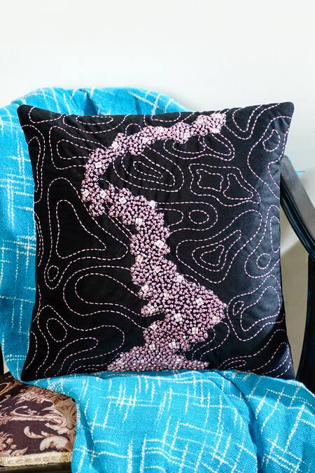 Shop Mid July Home Brown Premium Velvet Embroidery Memory Maze Cushion Cover 4 Pcs Set Online at Aza Fashions Shop_Mid July Home_Brown Premium Velvet Embroidery Memory Maze Cushion Cover 4 Pcs Set_Online_at_Aza_Fashions