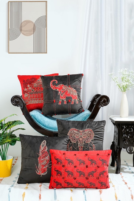 Mid July Home Black Premium Velvet Printed Heritage Harmony Cushion Cover Set