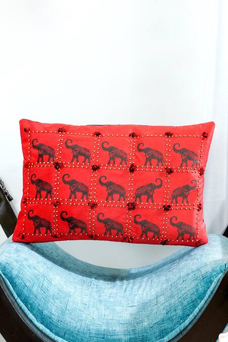 Buy_Mid July Home_Black Premium Velvet Embroidery, Printed Heritage Harmony Cushion Cover Set_Online_at_Aza_Fashions