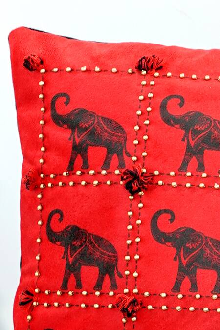 Shop_Mid July Home_Black Premium Velvet Embroidery, Printed Heritage Harmony Cushion Cover Set_Online_at_Aza_Fashions