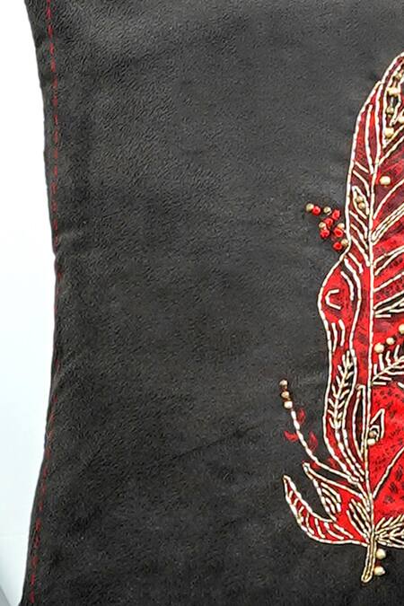 Mid July Home_Black Premium Velvet Embroidery, Printed Heritage Harmony Cushion Cover Set_at_Aza_Fashions