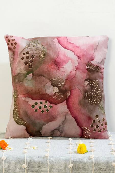 Mid July Home_Pink Premium Velvet Elysium Dreamscape Abstract Pattern Cushion Cover 5 Pcs Set_Online_at_Aza_Fashions