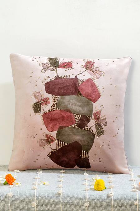 Shop_Mid July Home_Pink Premium Velvet Elysium Dreamscape Abstract Pattern Cushion Cover 5 Pcs Set_Online_at_Aza_Fashions