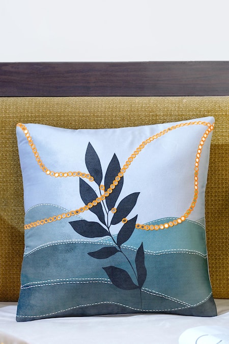 Buy_Mid July Home_Blue Premium Velvet Embroidery, Harmony Of Elements Cushion Cover 5 Pcs Set