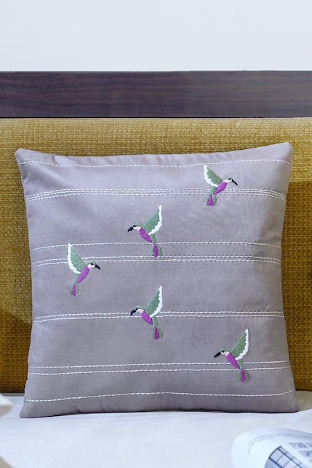 Mid July Home_Multi Color Premium Velvet Embroidery Spring Blooms Cushion Cover 2 Pcs Set_Online_at_Aza_Fashions