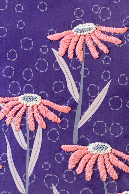 Shop Mid July Home Purple Premium Velvet Embroidery, Moonlit Garden Cushion Cover 4 Pcs Set Shop_Mid July Home_Purple Premium Velvet Embroidery, Moonlit Garden Cushion Cover 4 Pcs Set