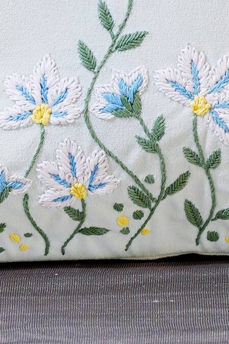 Shop_Mid July Home_Off White Premium Velvet Embroidery Whispers Spring Cushion Cover 3 Pcs Set_Online_at_Aza_Fashions