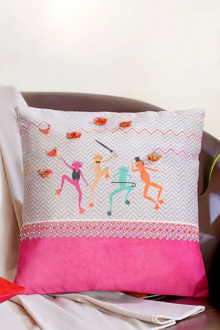 Mid July Home Multi Color Premium Velvet Embroidery, Pure Joy Animal Cushion Cover 3 Pcs Set Online at Aza Fashions Mid July Home_Multi Color Premium Velvet Embroidery, Pure Joy Animal Cushion Cover 3 Pcs Set_Online_at_Aza_Fashions