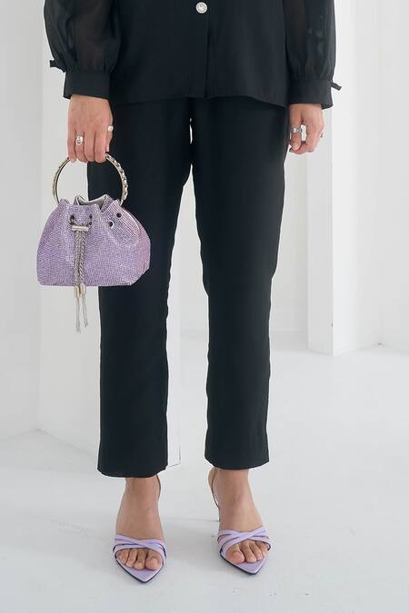 Pleats By Aruni_Black Chanderi, Cotton Matie Pant_Online_at_Aza_Fashions