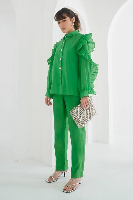 Buy_Pleats By Aruni_Green Chanderi Plain Matie Solid Pant _Online_at_Aza_Fashions
