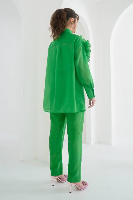 Shop Pleats By Aruni Green Chanderi, Cotton Yasmin Plain Pant at Aza Fashions Shop_Pleats By Aruni_Green Chanderi, Cotton Yasmin Plain Pant_at_Aza_Fashions