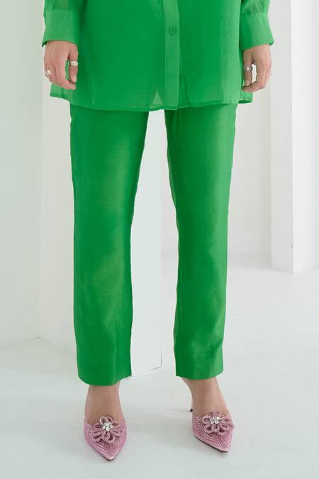 Shop Pleats By Aruni Green Chanderi, Cotton Yasmin Plain Pant Online at Aza Fashions Shop_Pleats By Aruni_Green Chanderi, Cotton Yasmin Plain Pant_Online_at_Aza_Fashions