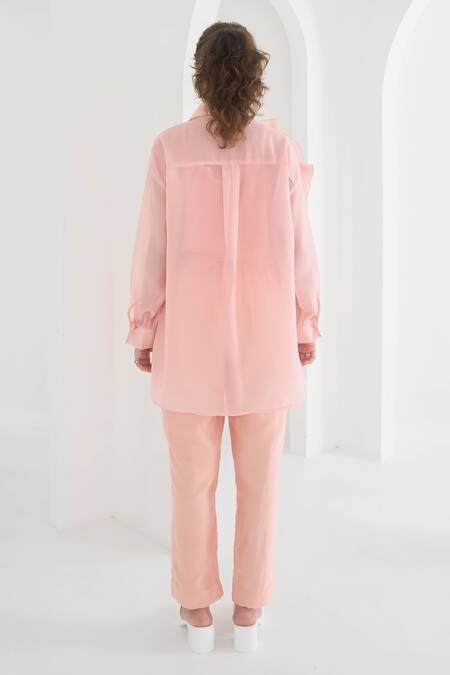 Shop Pleats By Aruni Pink Chanderi, Cotton Yasmin Straight Pant at Aza Fashions Shop_Pleats By Aruni_Pink Chanderi, Cotton Yasmin Straight Pant_at_Aza_Fashions