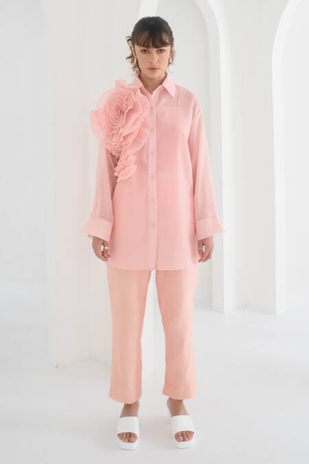 Pleats By Aruni Pink Chanderi, Cotton Yasmin Straight Pant Online at Aza Fashions Pleats By Aruni_Pink Chanderi, Cotton Yasmin Straight Pant_Online_at_Aza_Fashions