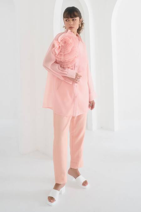 Buy Pleats By Aruni Pink Chanderi, Cotton Yasmin Straight Pant Online at Aza Fashions Buy_Pleats By Aruni_Pink Chanderi, Cotton Yasmin Straight Pant_Online_at_Aza_Fashions