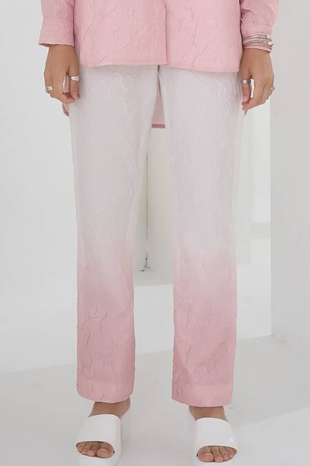 Buy Pleats By Aruni Pink Crepe Collared Ombre Shirt And Pant Set Online at Aza Fashions Buy_Pleats By Aruni_Pink Crepe Collared Ombre Shirt And Pant Set_Online_at_Aza_Fashions