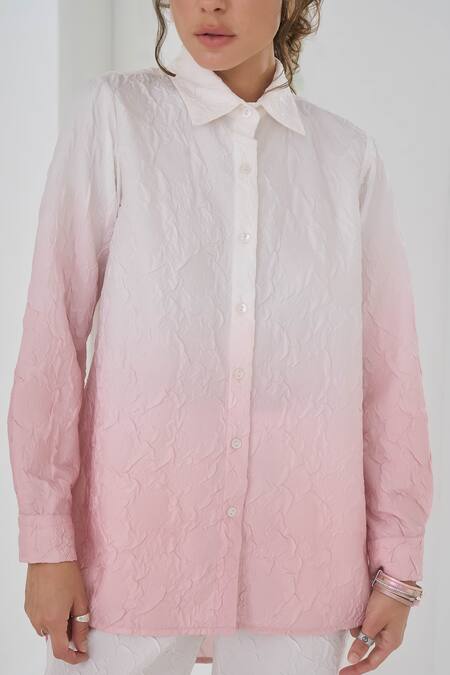 Pleats By Aruni Pink Crepe Collared Ombre Shirt And Pant Set at Aza Fashions Pleats By Aruni_Pink Crepe Collared Ombre Shirt And Pant Set_at_Aza_Fashions