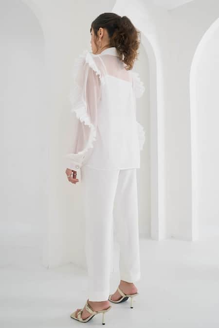 Shop_Pleats By Aruni_White Chanderi Plain Matie Solid Pant _at_Aza_Fashions