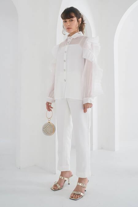 Shop_Pleats By Aruni_White Chanderi Plain Matie Solid Pant _Online_at_Aza_Fashions