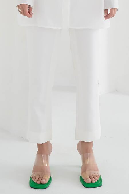 Buy_Pleats By Aruni_White Chanderi, Cotton Yasmin Pant _Online_at_Aza_Fashions