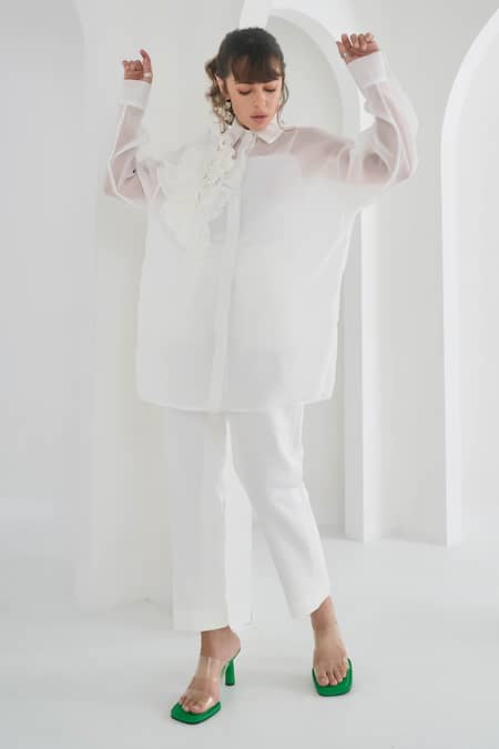 Pleats By Aruni_White Chanderi, Cotton Yasmin Pant _at_Aza_Fashions