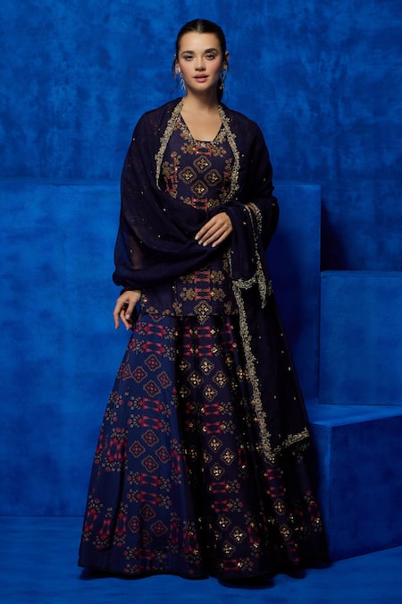 Shop Nautanky Purple Silk, Crepe, Organza Enchantress Starry Night Kurta Lehenga Set Online at Aza Fashions Shop_Nautanky_Purple Silk, Crepe, Organza Enchantress Starry Night Kurta Lehenga Set _Online_at_Aza_Fashions