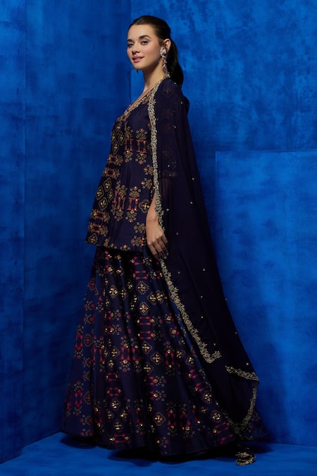 Buy Nautanky Purple Silk, Crepe, Organza Enchantress Starry Night Kurta Lehenga Set Buy_Nautanky_Purple Silk, Crepe, Organza Enchantress Starry Night Kurta Lehenga Set