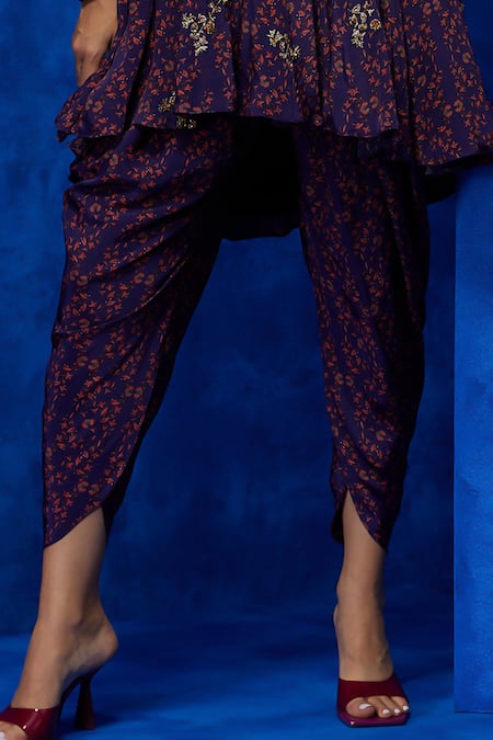 Shop Nautanky Purple Crepe Sequins, Beads, Zari V-neck Regal Printed Kurta And Dhoti Pant Set Online at Aza Fashions Shop_Nautanky_Purple Crepe Sequins, Beads, Zari V-neck Regal Printed Kurta And Dhoti Pant Set _Online_at_Aza_Fashions