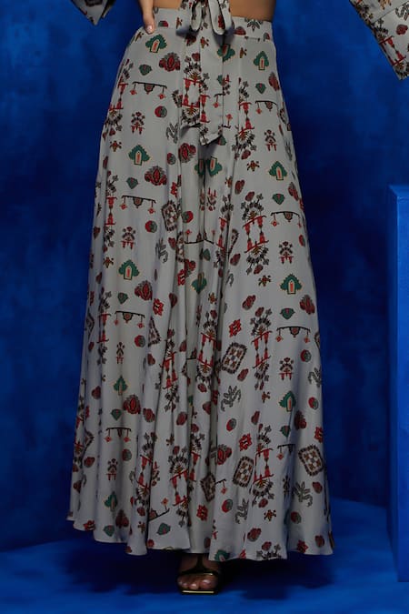 Buy_Nautanky_Grey Crepe Zari, Sequins Collared Twilight Tapestry Print Top And Palazzo Set _Online_at_Aza_Fashions