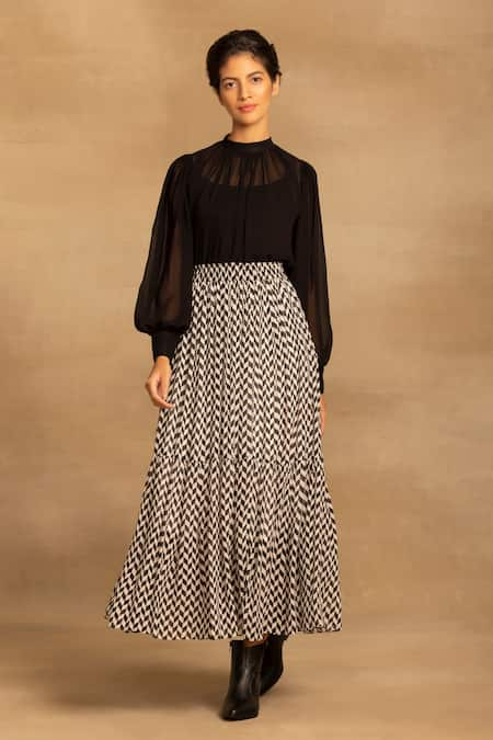 REENA SHARMA Nikita Chevron Print Skirt 