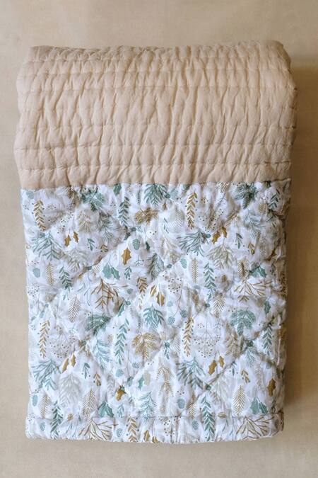 Shop_Design Gaatha_Off White 100% Cotton Print Autumn Floral Quilt _at_Aza_Fashions