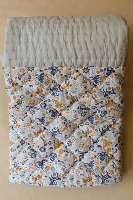 Shop_Design Gaatha_Off White 100% Cotton Print Christmas Element Baby Quilt_at_Aza_Fashions