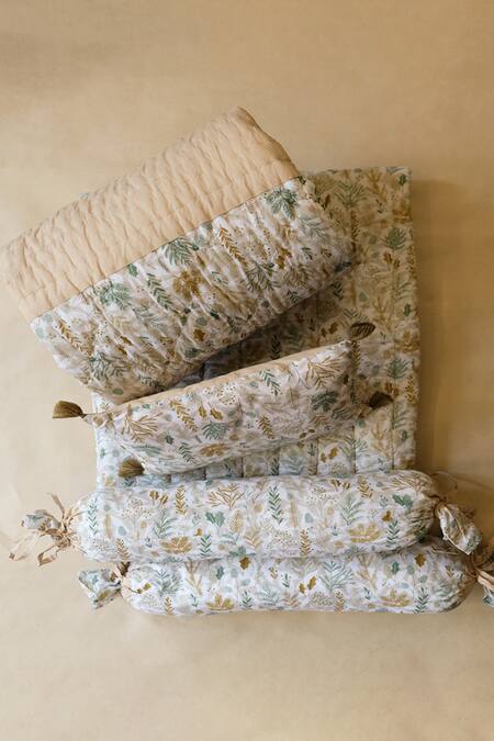 Shop Design Gaatha Off White 100% Cotton Print Autumn Floral Baby Bedding Set at Aza Fashions Shop_Design Gaatha_Off White 100% Cotton Print Autumn Floral Baby Bedding Set_at_Aza_Fashions