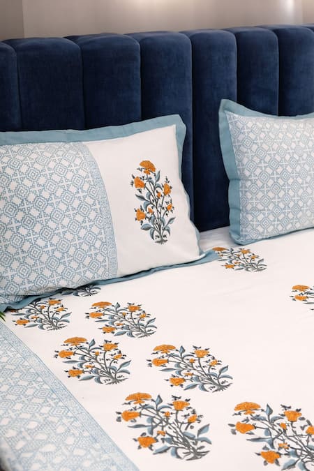 Design Gaatha Floral Bloom Hand Block Print Bed Cover Set 