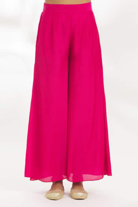 Samyukta Singhania_Pink Chanderi Silk, Chanderi, Organza Border Embroidered Shrug Flared Pant Set _Online_at_Aza_Fashions