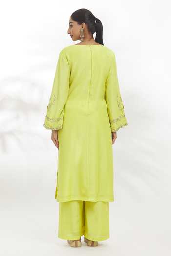 Shop Samyukta Singhania Yellow Chanderi Silk, Cotton, Chanderi, Chiffon Cut Work, Applique Kurta Set at Aza Fashions Shop_Samyukta Singhania_Yellow Chanderi Silk, Cotton, Chanderi, Chiffon Cut Work, Applique Kurta Set _at_Aza_Fashions