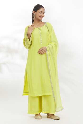 Samyukta Singhania Yellow Chanderi Silk, Cotton, Chanderi, Chiffon Cut Work, Applique Kurta Set Online at Aza Fashions Samyukta Singhania_Yellow Chanderi Silk, Cotton, Chanderi, Chiffon Cut Work, Applique Kurta Set _Online_at_Aza_Fashions