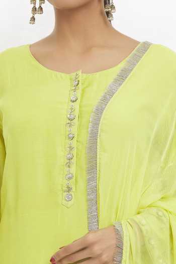 Buy Samyukta Singhania Yellow Chanderi Silk, Cotton, Chanderi, Chiffon Cut Work, Applique Kurta Set Online at Aza Fashions Buy_Samyukta Singhania_Yellow Chanderi Silk, Cotton, Chanderi, Chiffon Cut Work, Applique Kurta Set _Online_at_Aza_Fashions