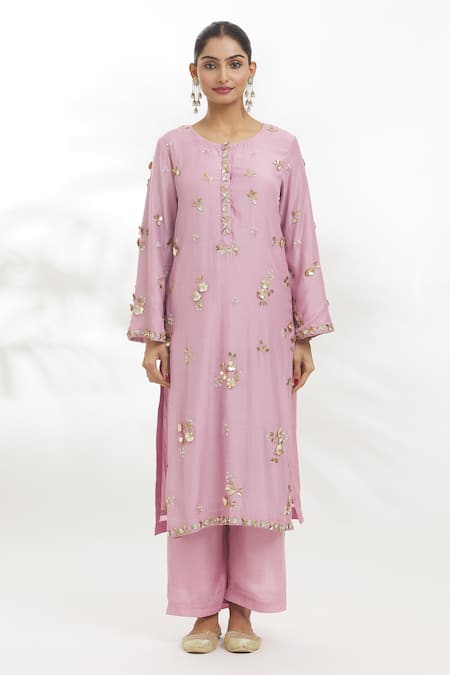 Samyukta Singhania Purple Chanderi Silk, Chanderi, Chiffon Cut Work, Flower Embroidered Kurta Set Online at Aza Fashions Samyukta Singhania_Purple Chanderi Silk, Chanderi, Chiffon Cut Work, Flower Embroidered Kurta Set _Online_at_Aza_Fashions