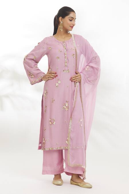 Buy Samyukta Singhania Purple Chanderi Silk, Chanderi, Chiffon Cut Work, Flower Embroidered Kurta Set Online at Aza Fashions Buy_Samyukta Singhania_Purple Chanderi Silk, Chanderi, Chiffon Cut Work, Flower Embroidered Kurta Set _Online_at_Aza_Fashions