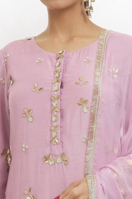 Shop Samyukta Singhania Purple Chanderi Silk, Chanderi, Chiffon Cut Work, Flower Embroidered Kurta Set Online at Aza Fashions Shop_Samyukta Singhania_Purple Chanderi Silk, Chanderi, Chiffon Cut Work, Flower Embroidered Kurta Set _Online_at_Aza_Fashions