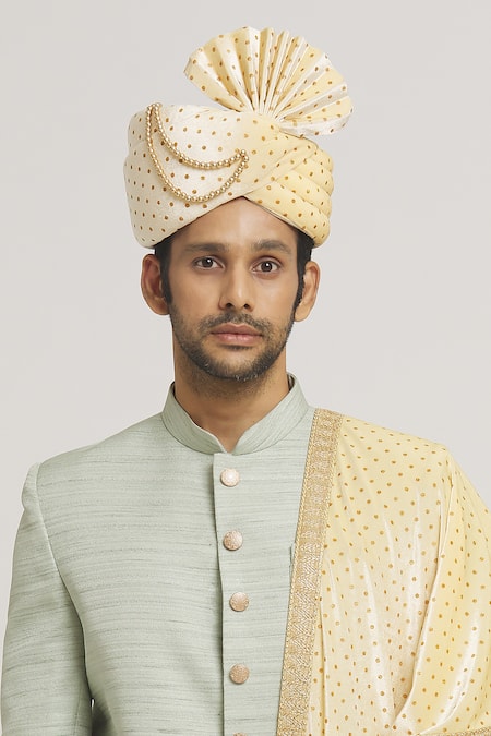 Arihant Rai Sinha_Cream Zari, Lace Embroidered Dupatta And Safa Set _Online_at_Aza_Fashions