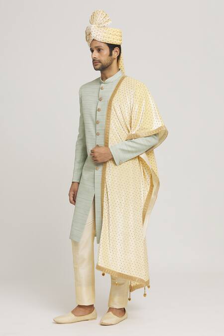 Buy_Arihant Rai Sinha_Cream Zari, Lace Embroidered Dupatta And Safa Set _Online_at_Aza_Fashions